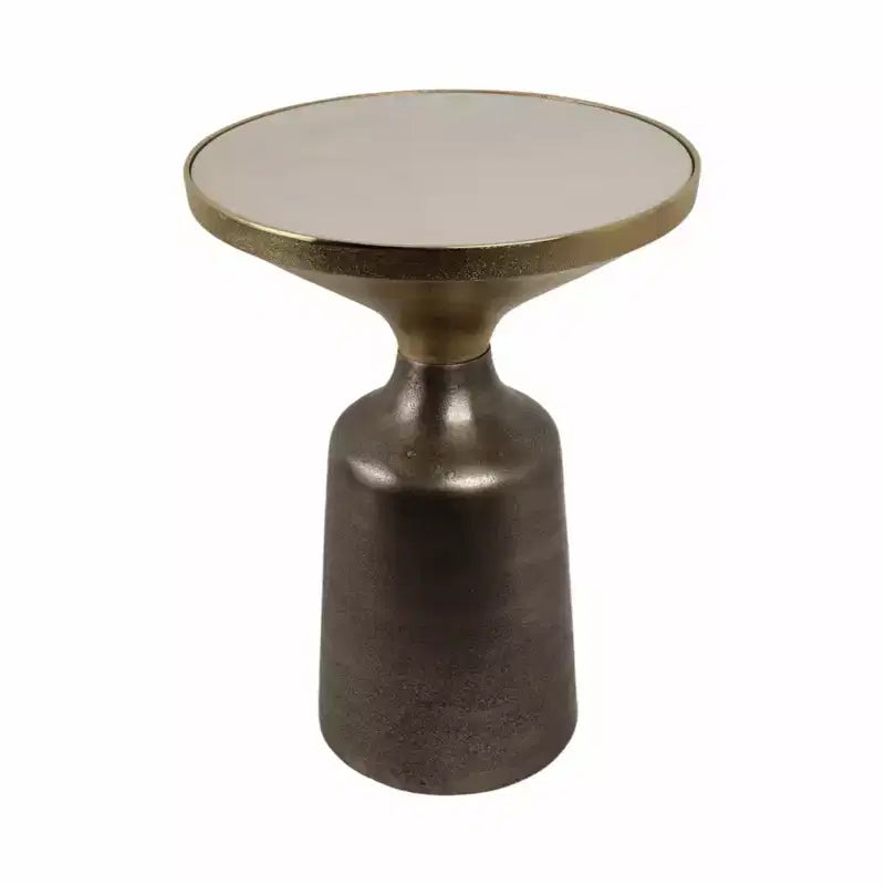 Marble Top Metal Accent Table - Round Side Table for Living Room, Bedroom & Small Spaces