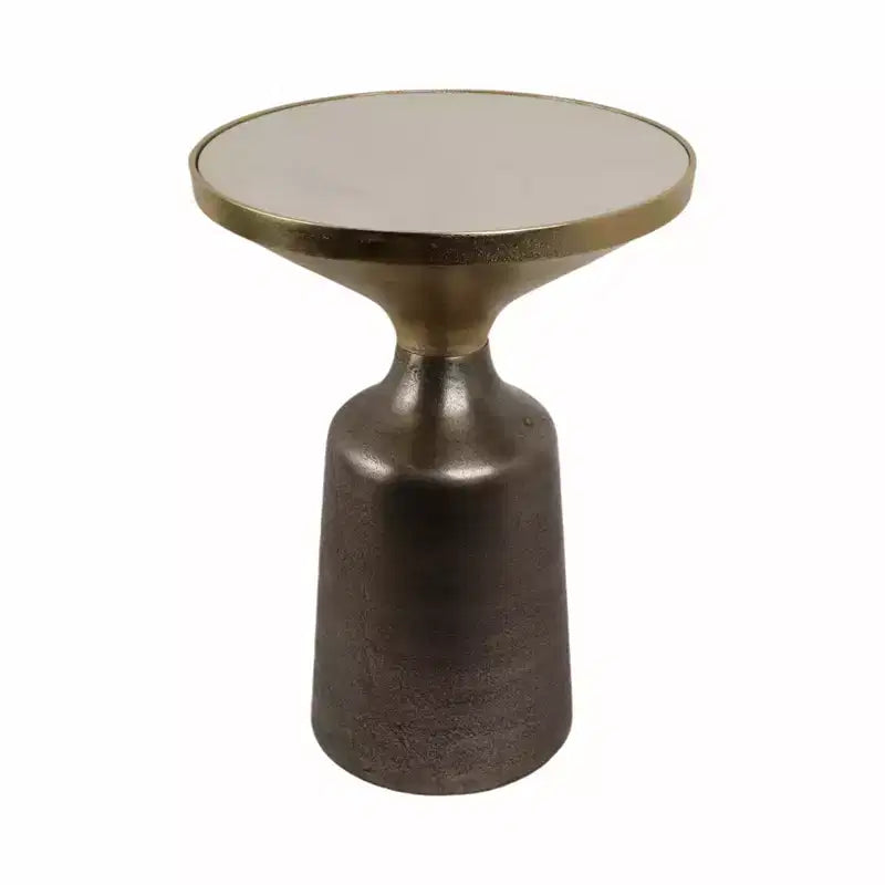 Marble Top Metal Accent Table - Round Side Table for Living Room, Bedroom & Small Spaces