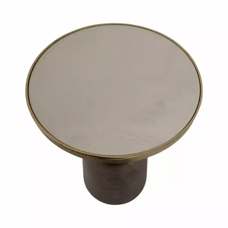 Marble Top Metal Accent Table - Round Side Table for Living Room, Bedroom & Small Spaces
