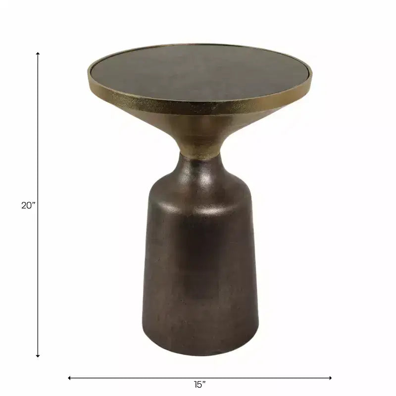 Marble Top Metal Accent Table - Round Side Table for Living Room, Bedroom & Small Spaces