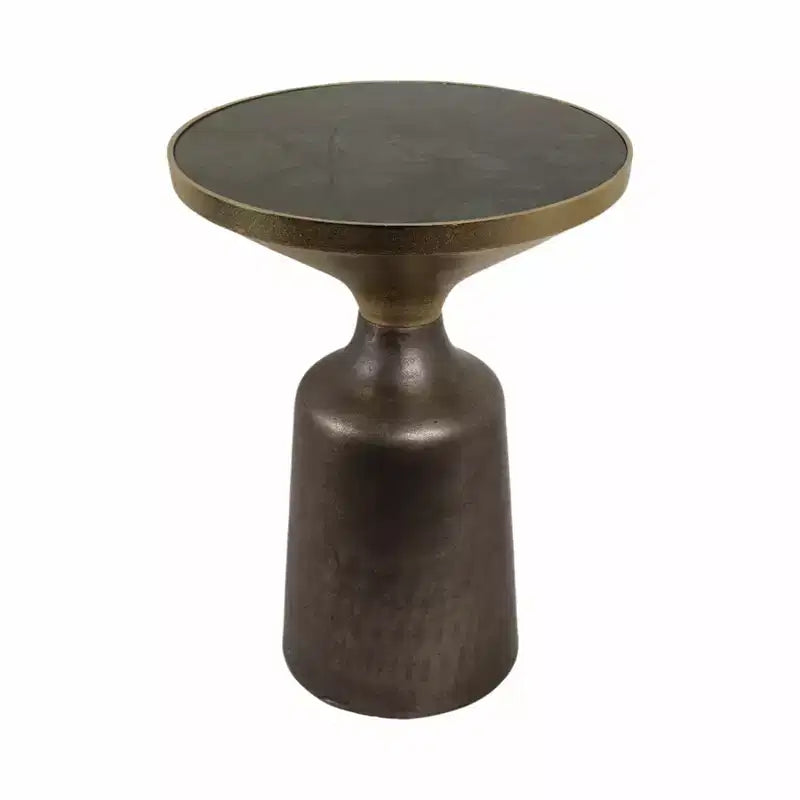 Marble Top Metal Accent Table - Round Side Table for Living Room, Bedroom & Small Spaces