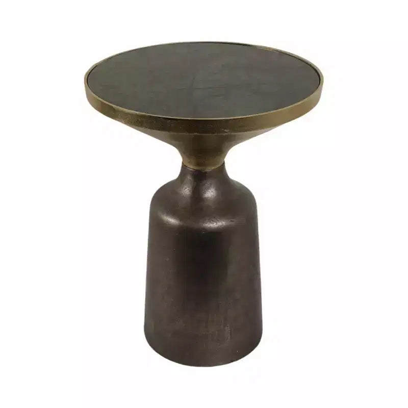 Marble Top Metal Accent Table - Round Side Table for Living Room, Bedroom & Small Spaces