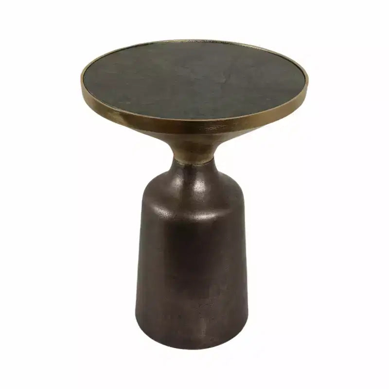 Marble Top Metal Accent Table - Round Side Table for Living Room, Bedroom & Small Spaces