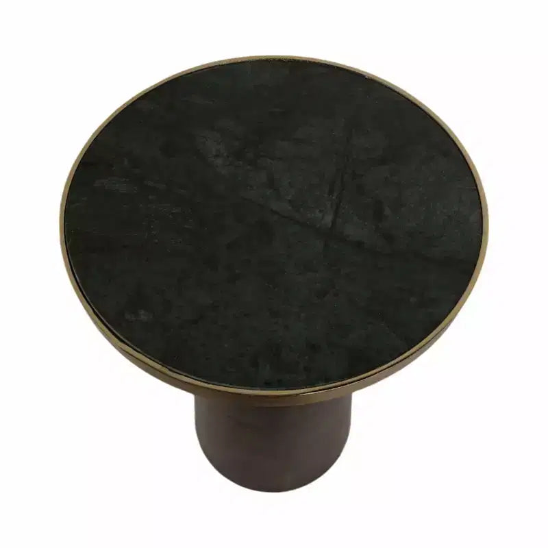 Marble Top Metal Accent Table - Round Side Table for Living Room, Bedroom & Small Spaces