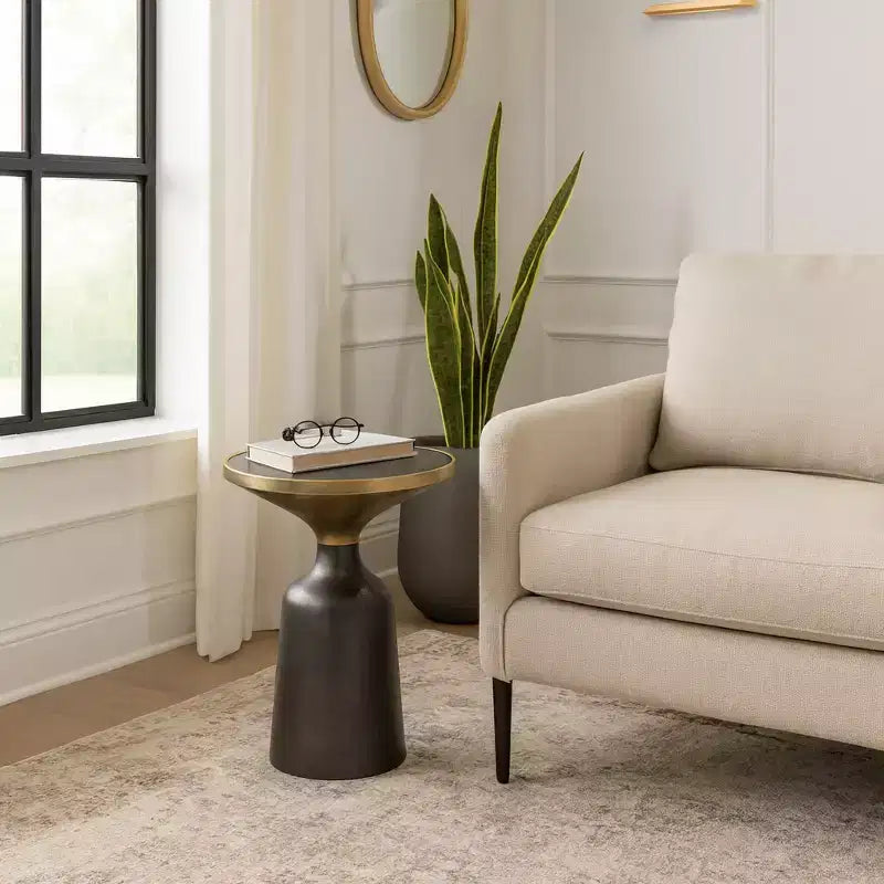 Striking End Table, Side Table, or Small Night Stand for Room Decor - Two-Tone Metal Accent Table with Marble Top for Small Spaces
