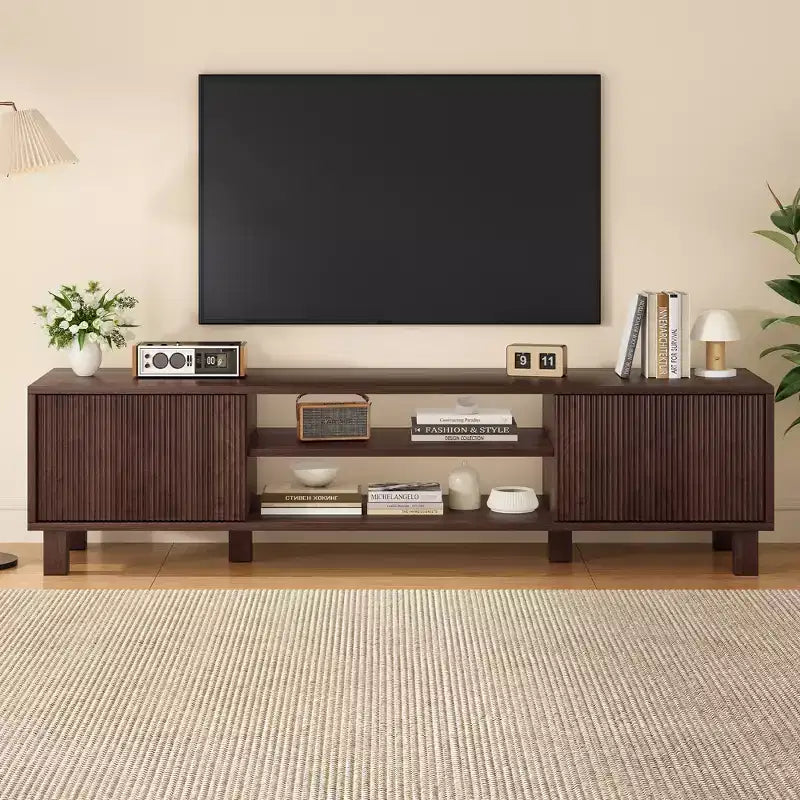 JVNOXK63-inch Modern Entertainment Center TV Stand Accommodates TVs up to 70 inches Features open shelving with storage space Ideal for living rooms