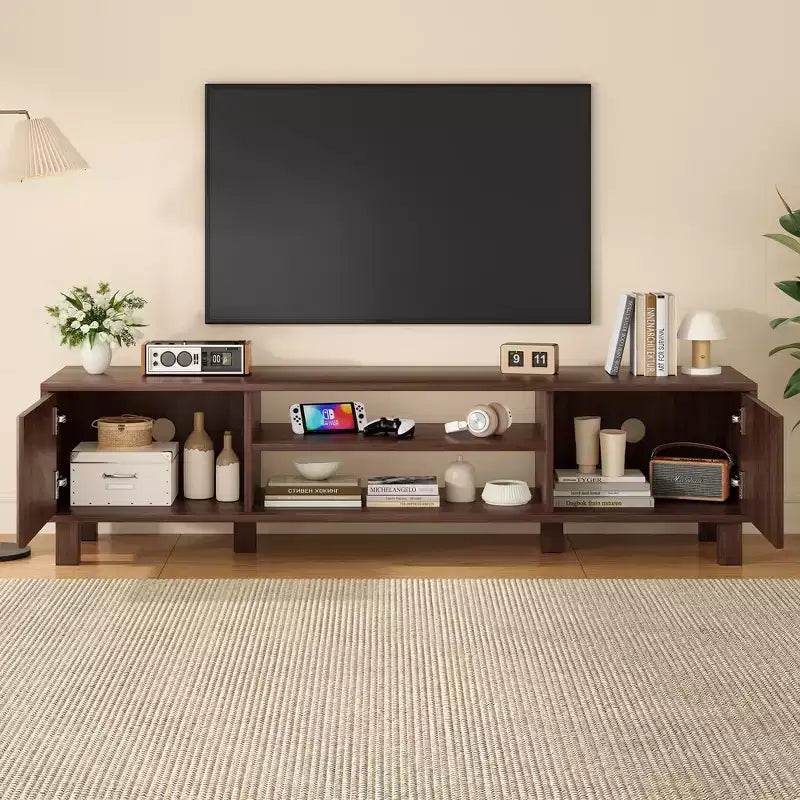 63-inch Modern Entertainment Center TV Stand, Accommodates TVs up to 70 inches, Open Shelving with Storage, Ideal for Living Rooms