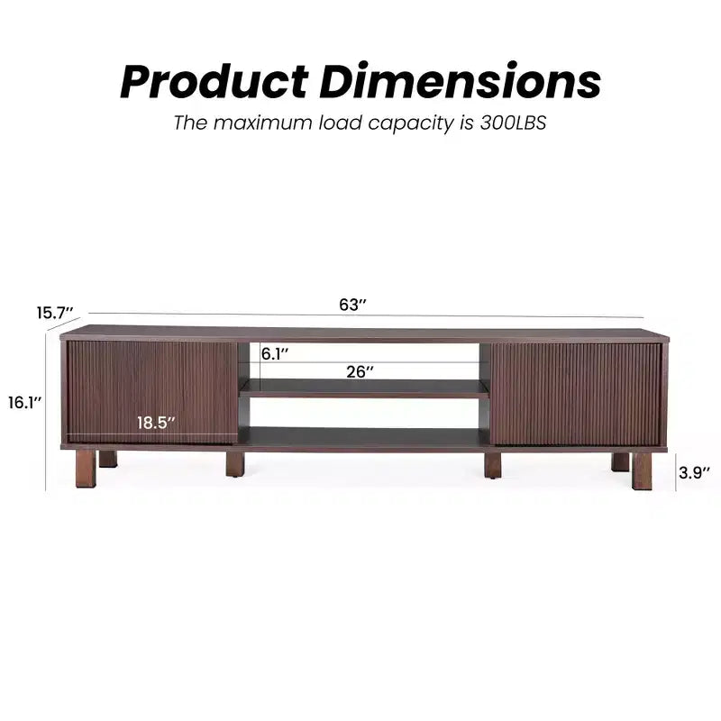 63-inch Modern Entertainment Center TV Stand, Accommodates TVs up to 70 inches, Open Shelving with Storage, Ideal for Living Rooms