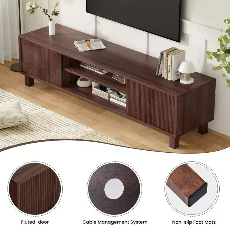 63-inch Modern Entertainment Center TV Stand, Accommodates TVs up to 70 inches, Open Shelving with Storage, Ideal for Living Rooms