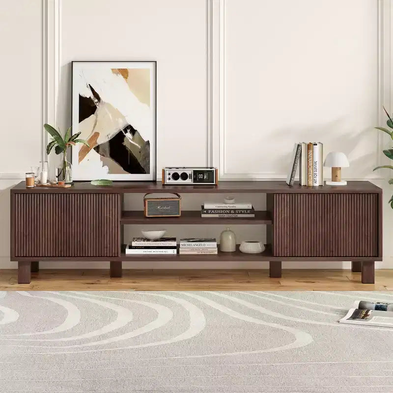 63-inch Modern Entertainment Center TV Stand, Accommodates TVs up to 70 inches, Open Shelving with Storage, Ideal for Living Rooms