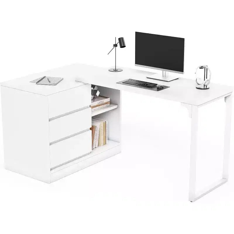 Lantine 70-Inch Computer Desk with Drawers, Movable L Shaped Desk with Storage, for Home Office, Gaming, Interchangeable Left and Right (White)