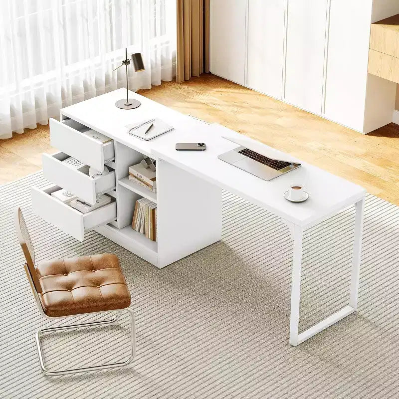 70-Inch L-Shaped Computer Desk with Drawers and Storage