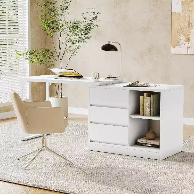 70-Inch L-Shaped Computer Desk with Drawers and Storage