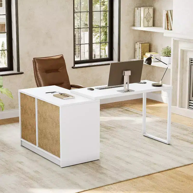 70-Inch L-Shaped Computer Desk with Drawers and Storage