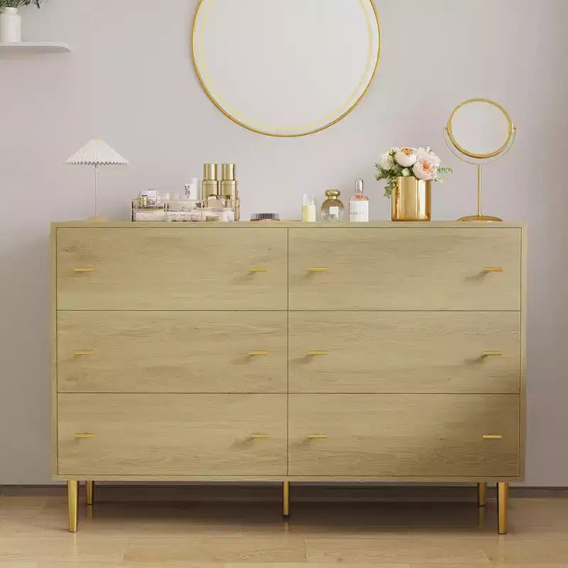 Farmhouse 6-Drawer Dresser, 47.2" Wide Rustic Wood Chest of Drawers with Bar Handles