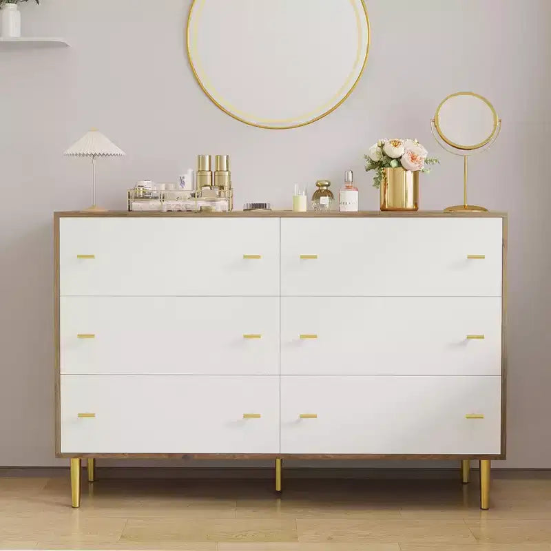 Farmhouse 6-Drawer Dresser, 47.2" Wide Rustic Wood Chest of Drawers with Bar Handles