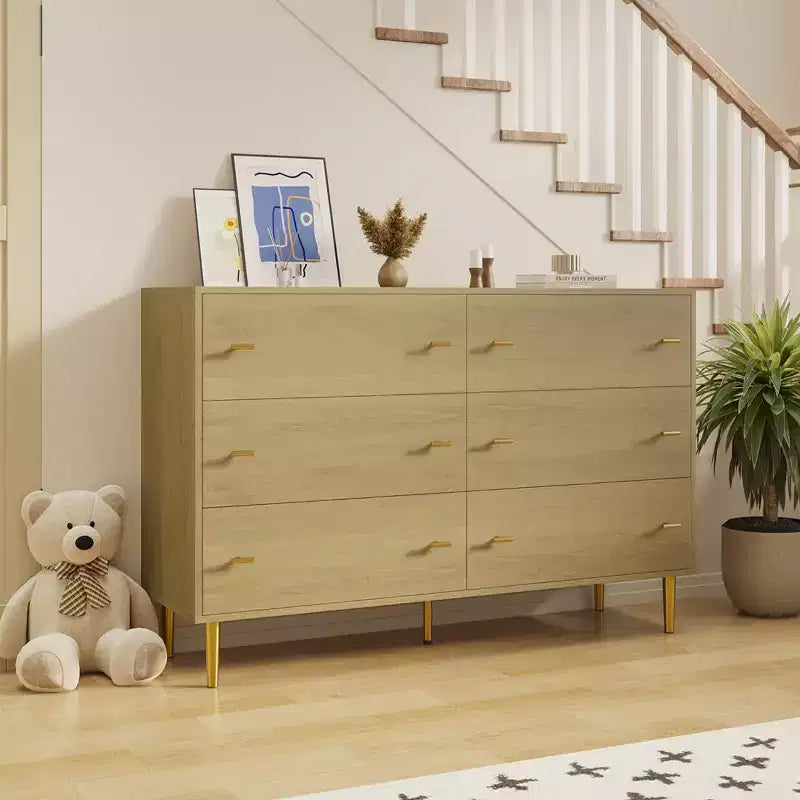 Farmhouse 6 Drawers Dresser for Bedroom,47.2 in Wide Dresser Wood Rustic Chest of Drawers with Large Drawers&Bar Handles,Drawer Organizer for Living