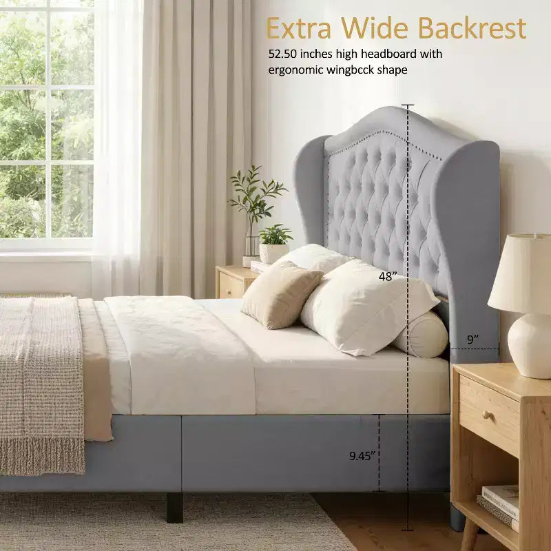 Queen Size Bed Frame with 2 Storage Drawers and Wingback Headboard