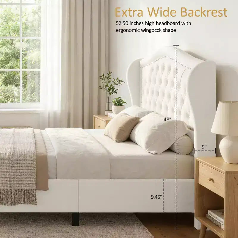 Queen Size Bed Frame with 2 Storage Drawers and Wingback Headboard