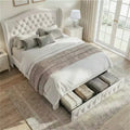 Dyonery Queen Size Bed Frame with 2 Storage Drawers and Wingback Headboard Upholstered Platform Bed Frame with Wooden Slat Support,Easy Assembly