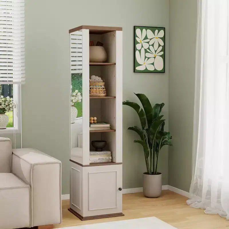 68 Corner Storage Cabinet: Modern Farmhouse Design with 1 Door & 1 Drawer - MDF Wood Freestanding Organizer for Living Room