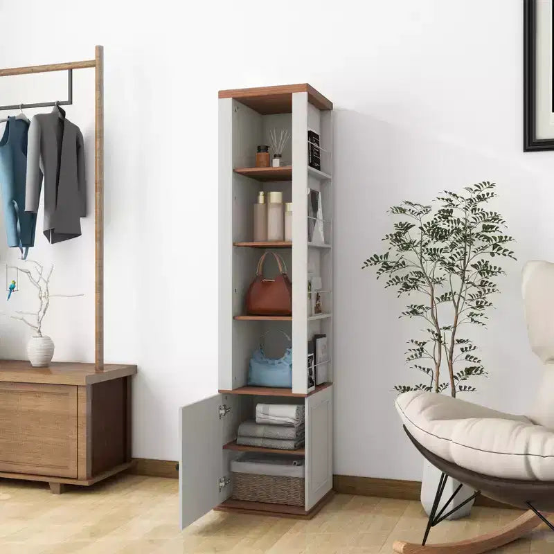 68" Corner Storage Cabinet with 1 Door, 1 Drawer & 5 Adjustable Shelves - Modern Farmhouse MDF Organizer