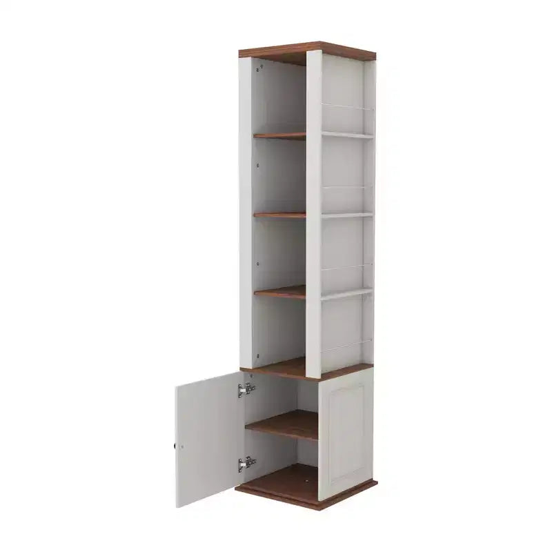 68" Corner Storage Cabinet with 1 Door, 1 Drawer & 5 Adjustable Shelves - Modern Farmhouse MDF Organizer