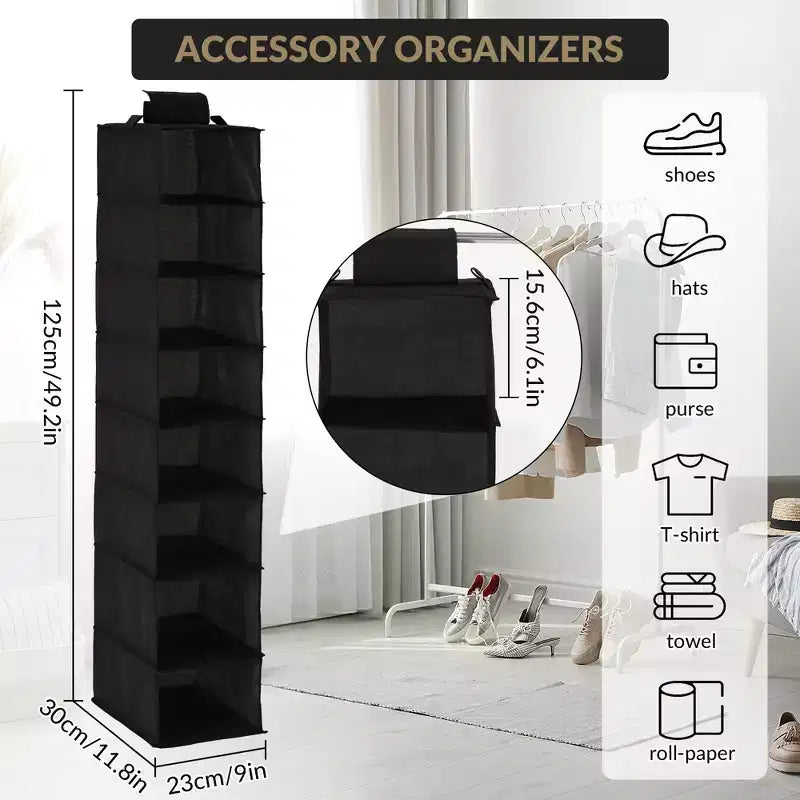 3-Tier Hanging Shoe Organizer for Closet, 8-Shelf Space-Saving Storage with 2 Hooks