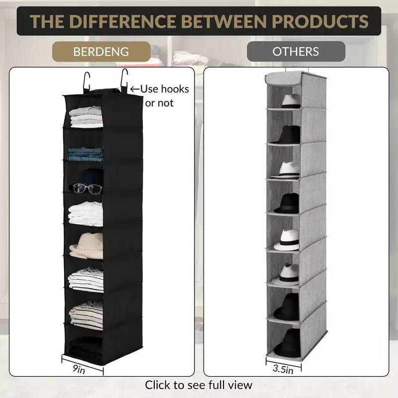 3-Tier Hanging Shoe Organizer for Closet, 8-Shelf Space-Saving Storage with 2 Hooks