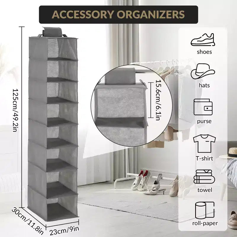 3-Tier Hanging Shoe Organizer for Closet, 8-Shelf Space-Saving Storage with 2 Hooks