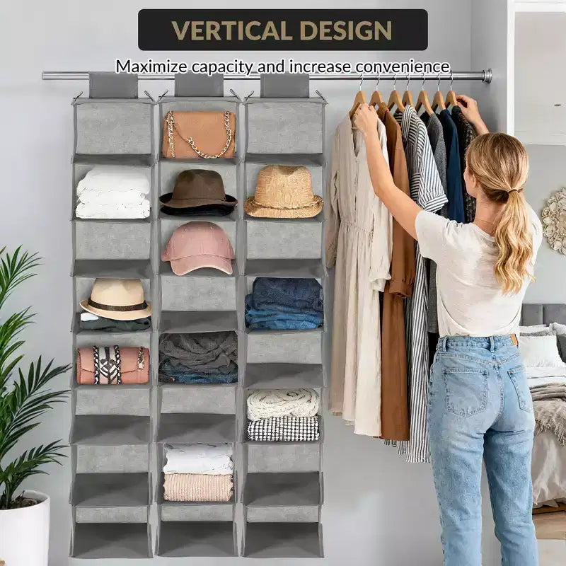 3-Tier Hanging Shoe Organizer for Closet, 8-Shelf Space-Saving Storage with 2 Hooks