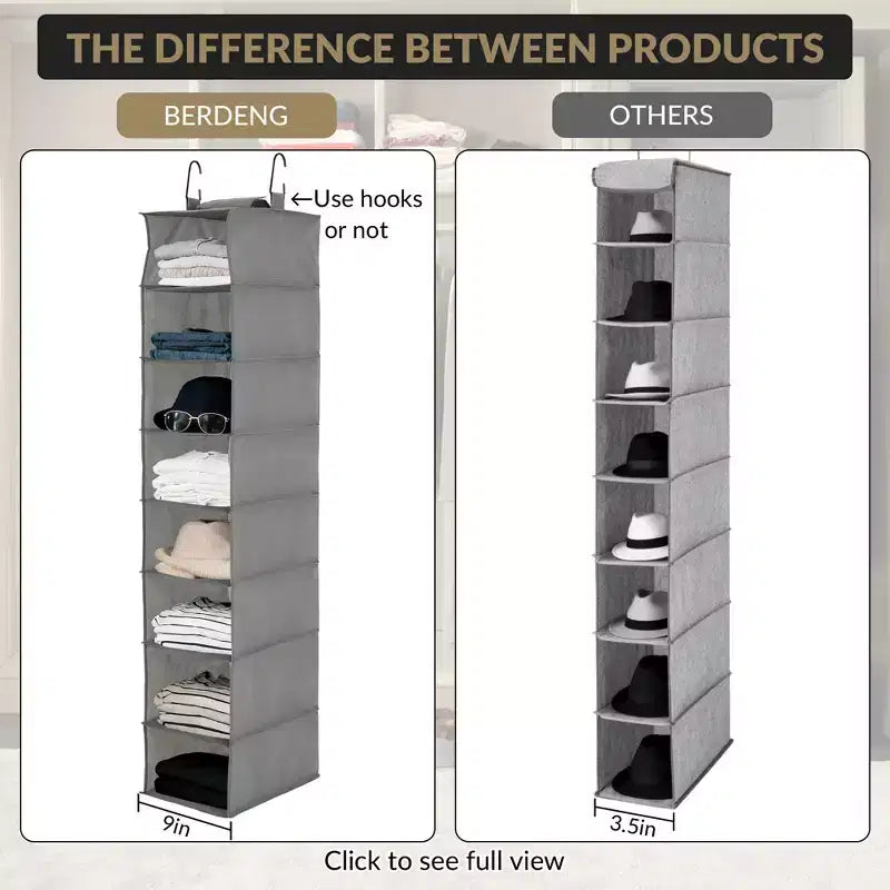 3-Tier Hanging Shoe Organizer for Closet, 8-Shelf Space-Saving Storage with 2 Hooks