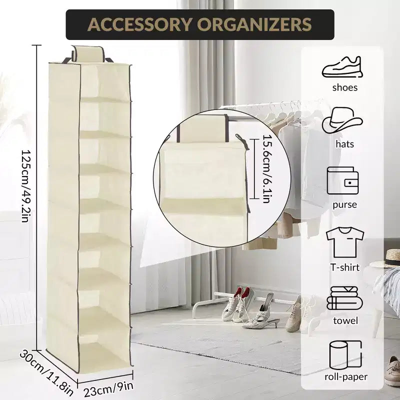 3-Tier Hanging Shoe Organizer for Closet, 8-Shelf Space-Saving Storage with 2 Hooks