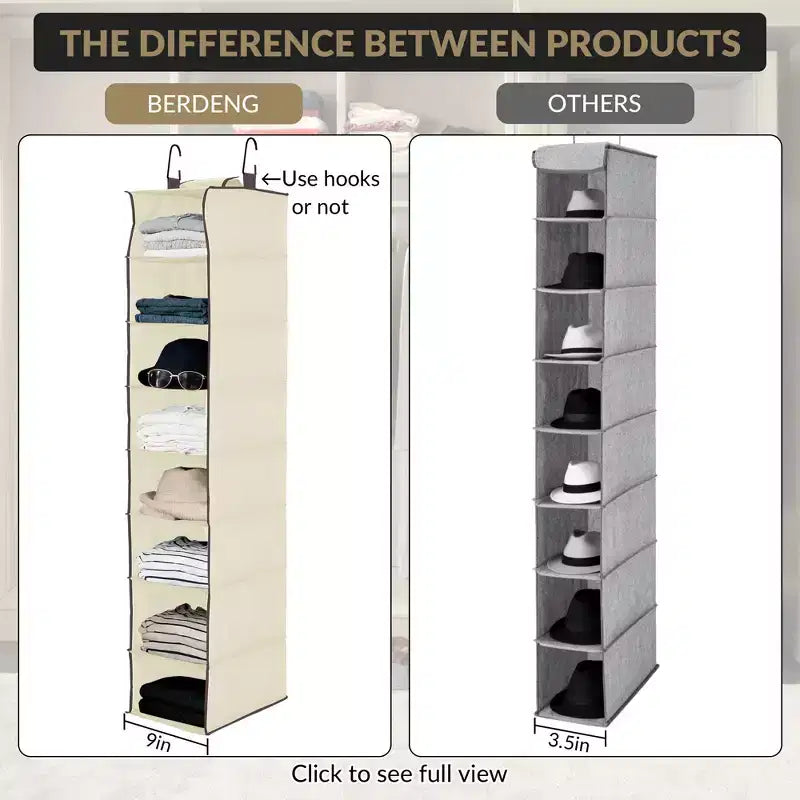 3-Tier Hanging Shoe Organizer for Closet, 8-Shelf Space-Saving Storage with 2 Hooks