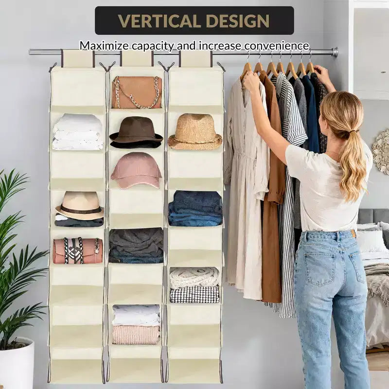 3-Tier Hanging Shoe Organizer for Closet, 8-Shelf Space-Saving Storage with 2 Hooks