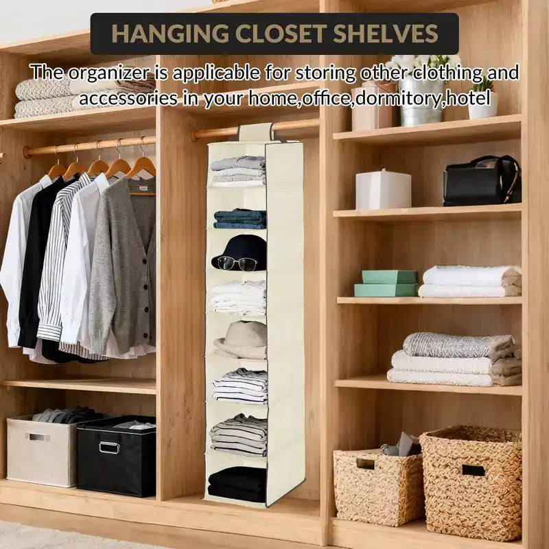 3-Tier Hanging Shoe Organizer for Closet, 8-Shelf Space-Saving Storage with 2 Hooks