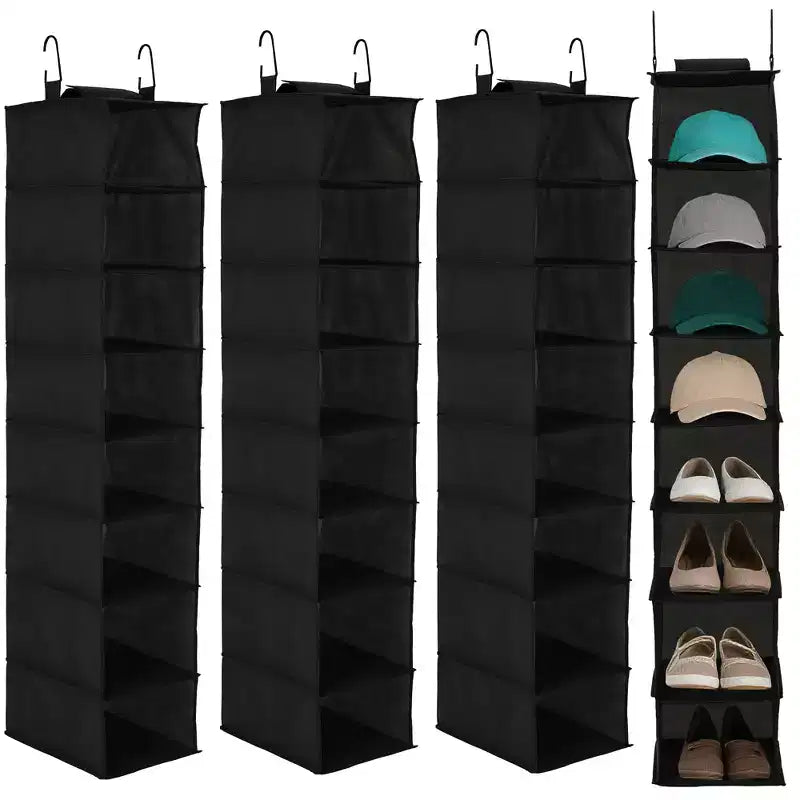 3-Tier Hanging Shoe Organizer for Closet, 8-Shelf Space-Saving Storage with 2 Hooks