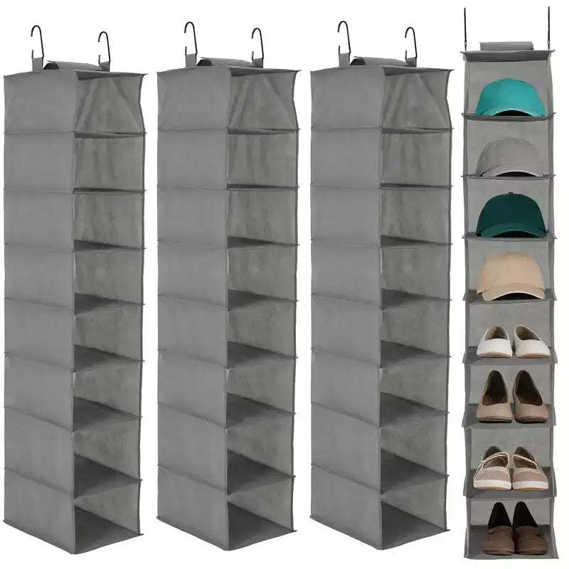 3-Tier Hanging Shoe Organizer for Closet, 8-Shelf Space-Saving Storage with 2 Hooks