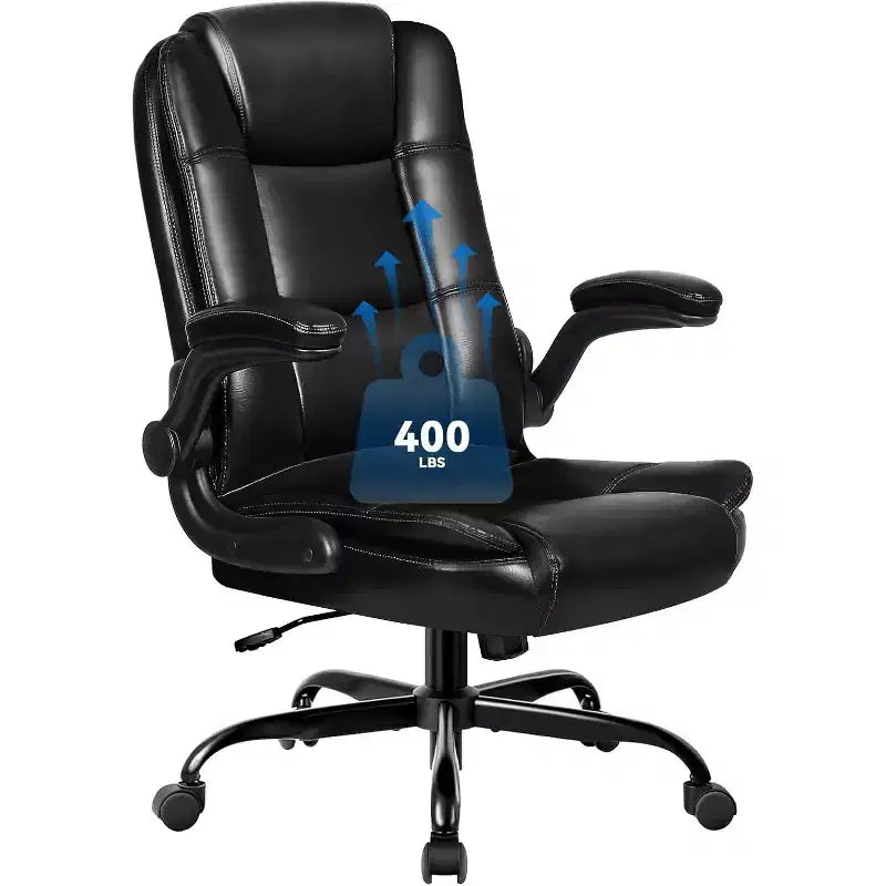 BALHAM TRADE-Office Chair with Flip-up Armrests Leather Executive High Back Lumbar Support Heavy Duty
