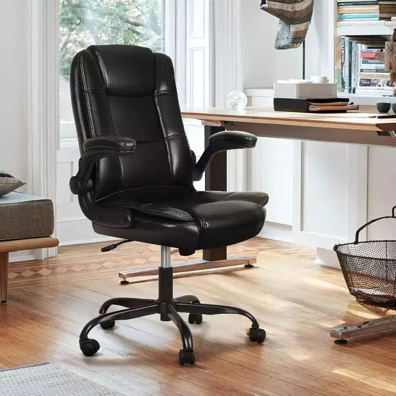 Office Chair with Flip-up Armrests Leather Executive High Back Lumbar Support Heavy Duty