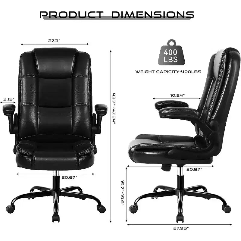 Office Chair with Flip-up Armrests Leather Executive High Back Lumbar Support Heavy Duty
