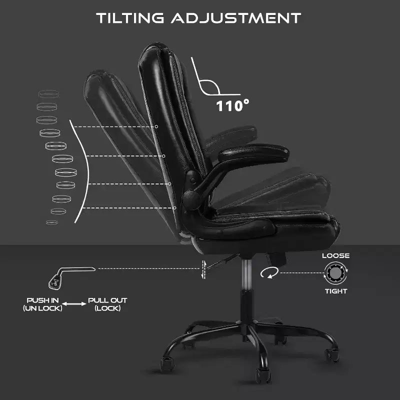 Office Chair with Flip-up Armrests Leather Executive High Back Lumbar Support Heavy Duty