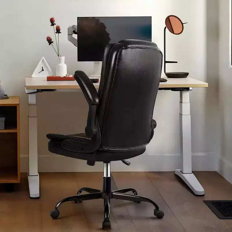 Office Chair with Flip-up Armrests Leather Executive High Back Lumbar Support Heavy Duty