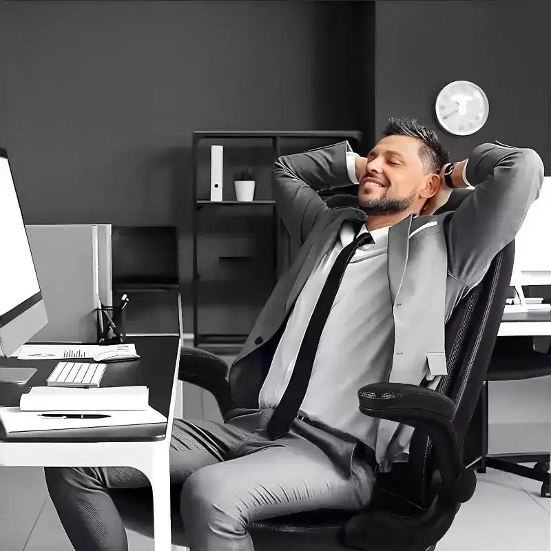 Office Chair with Flip-up Armrests Leather Executive High Back Lumbar Support Heavy Duty