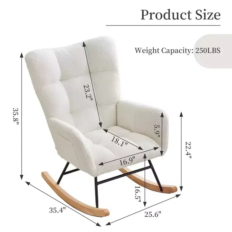 Nursery Rocking Chair with High Backrest, Armrests and Side Pocket