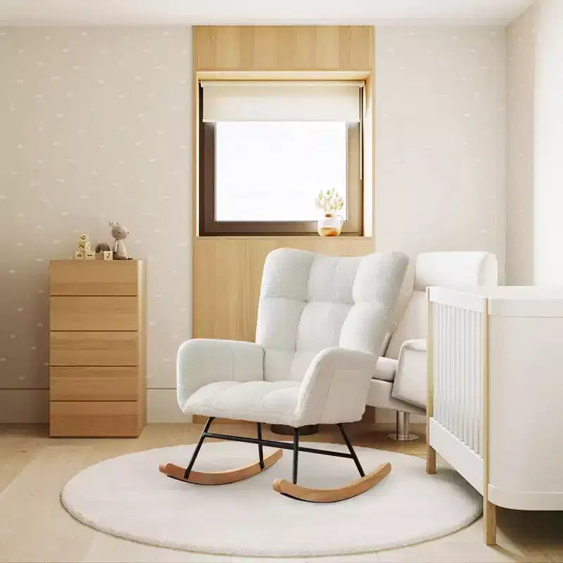 Nursery Rocking Chair with High Backrest, Armrests and Side Pocket