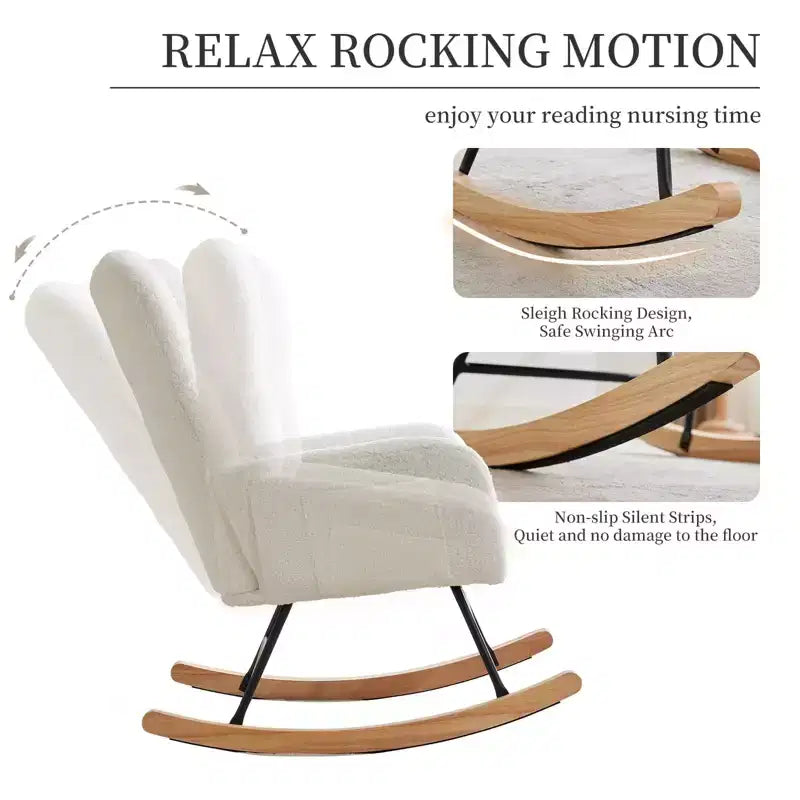 Nursery Rocking Chair with High Backrest, Armrests and Side Pocket