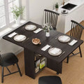 Folding Dining Table, Space Saving Farmhouse Dining Table for 4 Storage Shelf, 6 Wheels Multipose Expandable Kitchen Drop Leaf Table for Small Space
