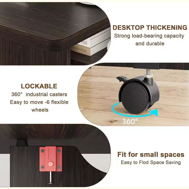 Folding Dining Table, Space Saving Drop Leaf Table for 4, Storage Shelf, 6 Wheels, Expandable Kitchen Table for Small Space
