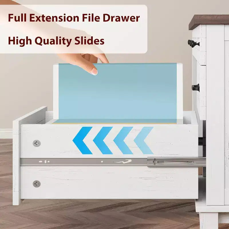Farmhouse Home Office Desk with Charging Station and File Cabinet, 53.5 in